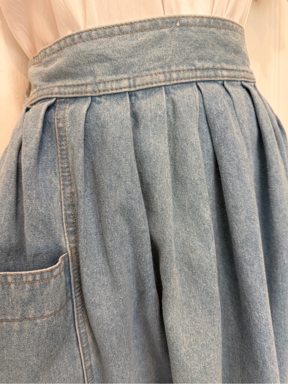 VTG 80s 90s LizWear Denim High Waist Full Pleated Skirt Cottagecore Prairie, M - Picture 4 of 15